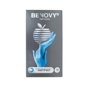 Перчатки медицинские смотровые нитриловые BENOVY, M (голубые)№100/1000 с ЧЗ