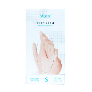 Перчатки медицинские  cмотровые виниловые SAF&TY прозрачные S, 50 пар