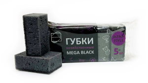 Губка для посуды 5 шт Мега BLACK 10х6,5х4,2 см (15уп/кор)