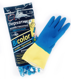 Перчатки хоз. с напылением BiColor сине-желтые L №1/120